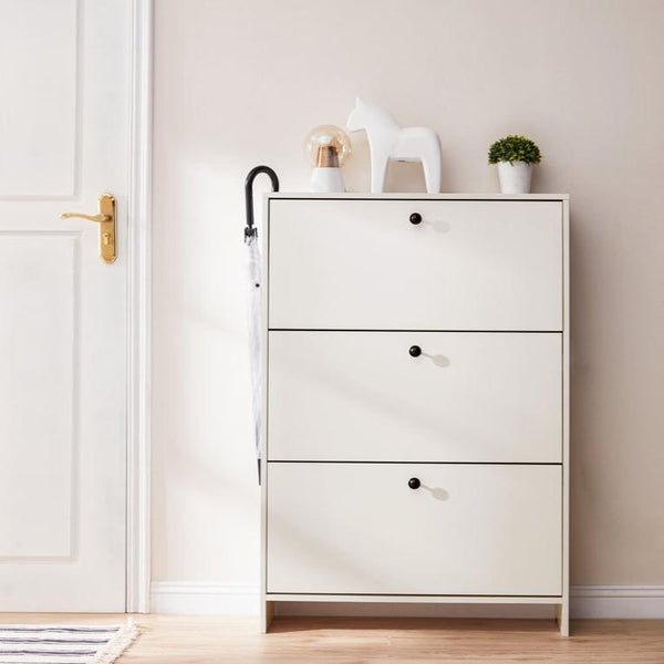 Ultra-Thin Flip-Down White Shoe Cabinet/Space-Saving Entryway Storage Cabinet