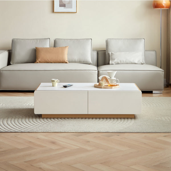 Areza Minimalist Ceramic Top Storage Coffee Table with 4 Drawers/Tea Table