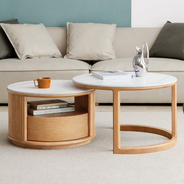 Lyes Round Nesting Coffee Table Set with Drawer/Ceramic Tea Table