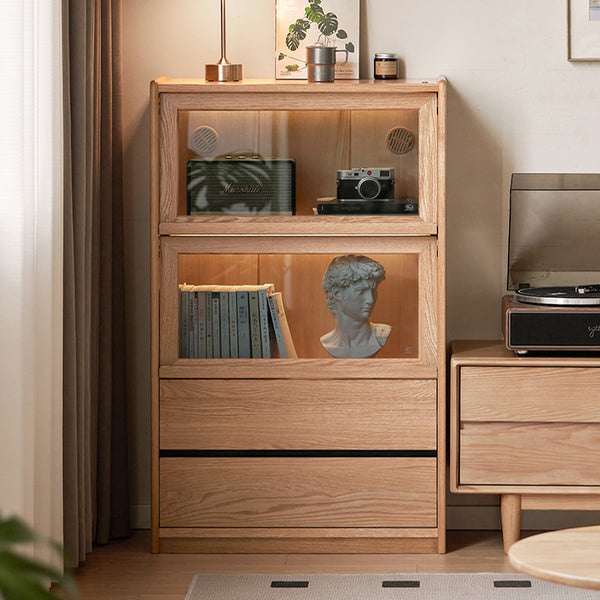 Frederick FAS-Graded Solid Fraxinus Mandshurica Wood Flip-door Bookcase Display Shelf/Storage Cabinet