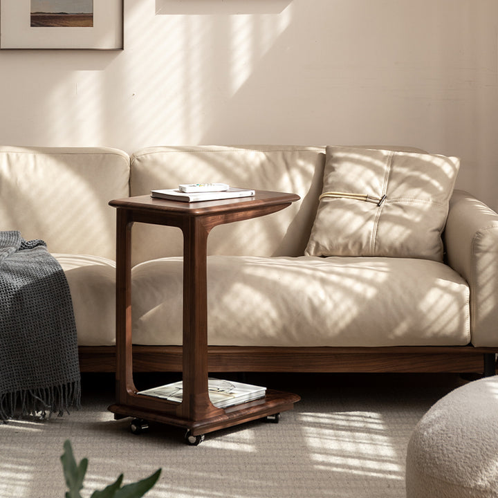 Dahlia FAS-Graded Solid Black Walnut Wood Mobile Side Table Walnut Col ...