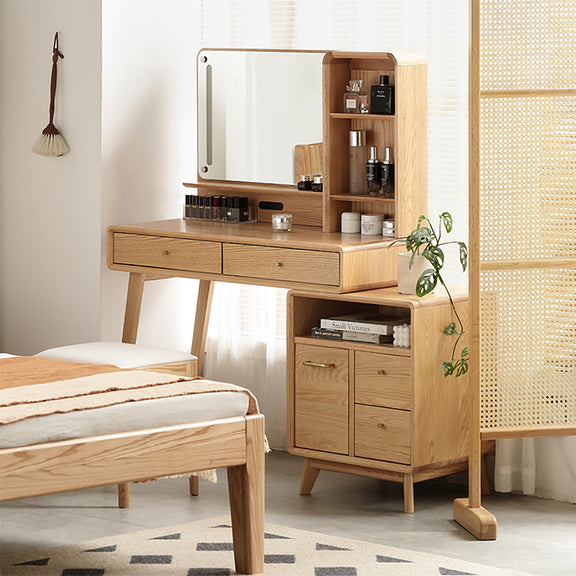 Nicholas 100cm FAS-Graded Solid Oak Wood Bedroom Vanity Table with Dra ...