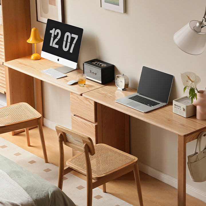 Callum Single/Double FAS-Graded Solid Oak Wood Study Desk/Table With D ...