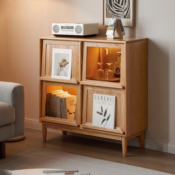 Fred FAS-Graded Solid American Oak Wood Flip-door Bookcase Display Shelf/Storage Cabinet