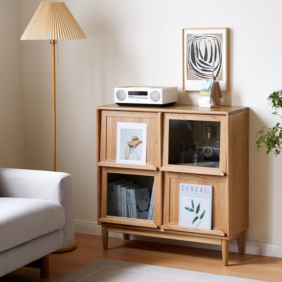 Fred FAS-Graded Solid American Oak Wood Flip-door Bookcase Display She ...