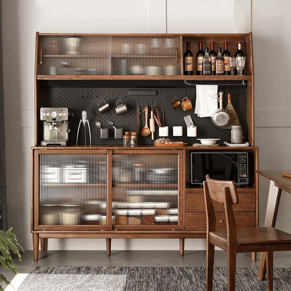 Keedy FAS-Graded Solid Ash Wood Multifunctional Sideboard Buffet/Coffee Station Glass Display Cupboard 150cm/180cm