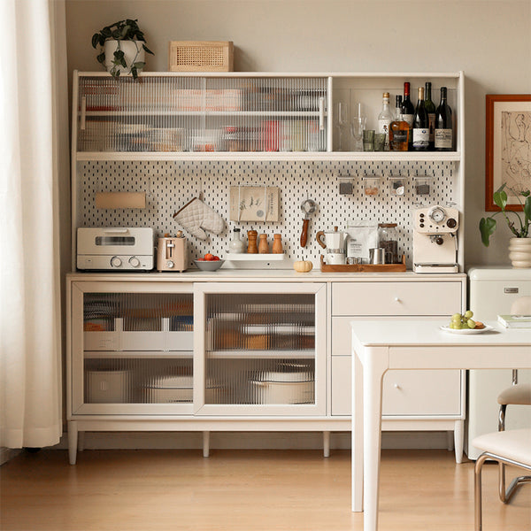 Shiro Rubberwood Multifunctional Sideboard Buffet/Coffee Station Glass Display Cupboard White