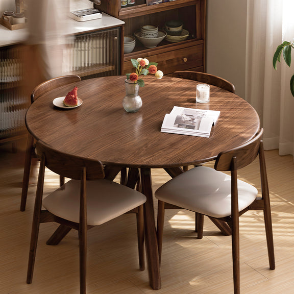 Fallon 110cm/120cm/130cm FAS-Graded Solid Black Walnut Wood Round Dini ...