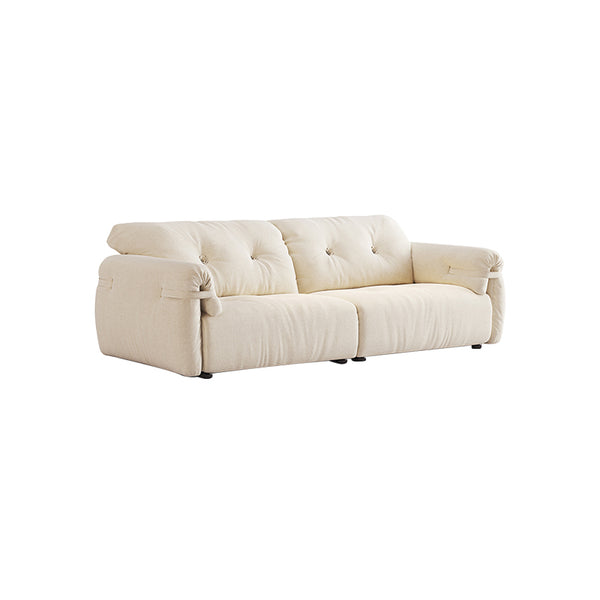 Drinel Ivory White Velvety Fabric Upholstered Down and Plush Cotton Stuffed Sofa