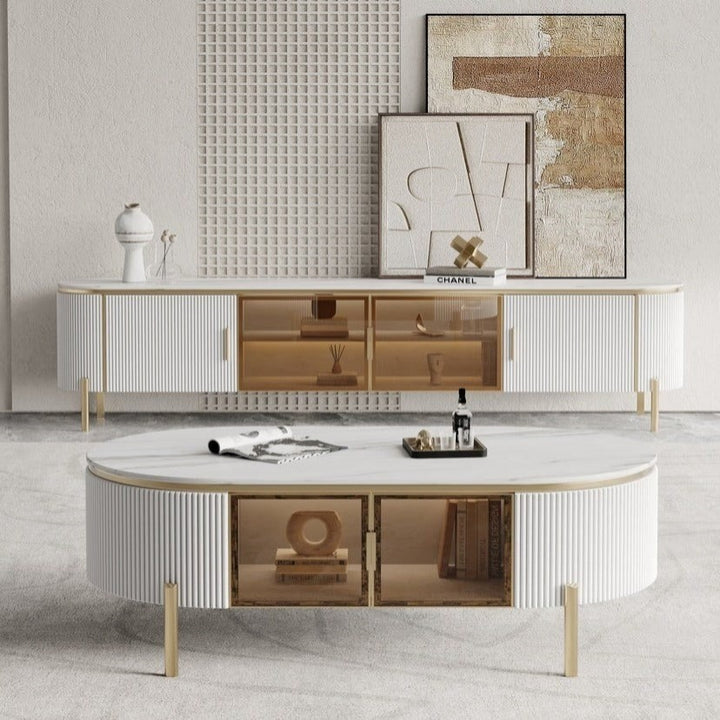 LUCAS Coffee Table White Ceramic Top Golden Legs/Mordern/Tea Table/Steel