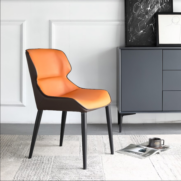 LUCIEN Dining Chair/PU Leather Upholstery/Carbon steel legs/Grey/Orange