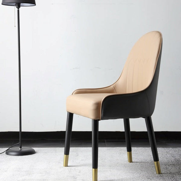 PU Leather Dining Chair with Armrests Orange Seat Cushion