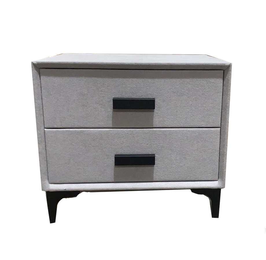 Grey Fabric Bedside Table With Drawers Timber Frame Steel Legs   1af18e5527c0cbc23bb1fd1fad182ff9 