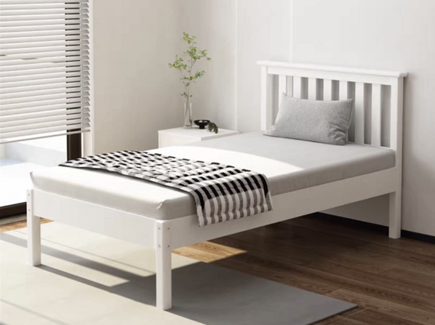 Coltrane Timber Bed Frame/pine wood/Plywood/Easy assembly/ White Color ...