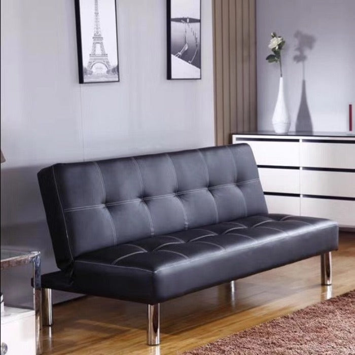 Black Luxury Leather Three Seater Sofabed