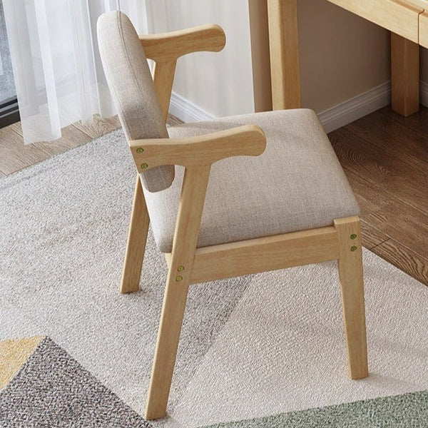 Kemo Solid Timber Study Chair/Dining Chair /Rubberwood/Cotton and Linen/Natural wood color