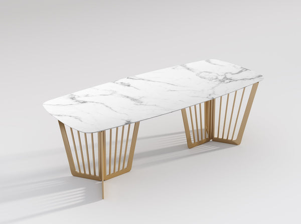 Aurora White Rectangular Marble Dining Table/Regular Veiny Tabletop/Square Corner