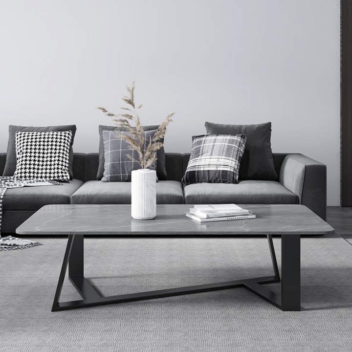 Ashy Ceramic Coffee Table/Ceramic tabletop/ Powder-coated steel frame & legs