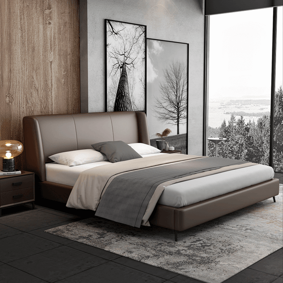 BRIS Luxurious Leather Bed Frame/Steel legs > – Furniture Stores Sydney