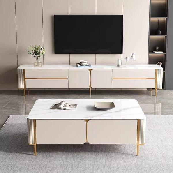 Zoe Ceramic Glossy white Top Entertainment Unit/TV Stand/Ceramic top/ MDF shelves