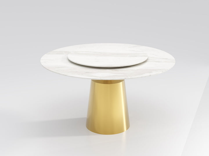 marble round dining table gold color base white top