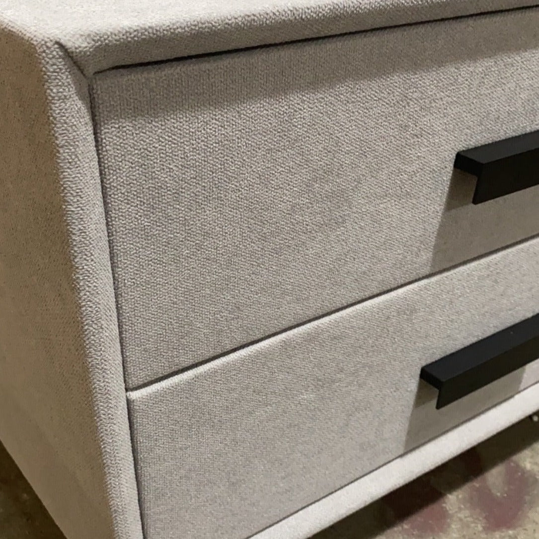 Grey Fabric Bedside Table with Drawers/Timber Frame/Steel Legs
