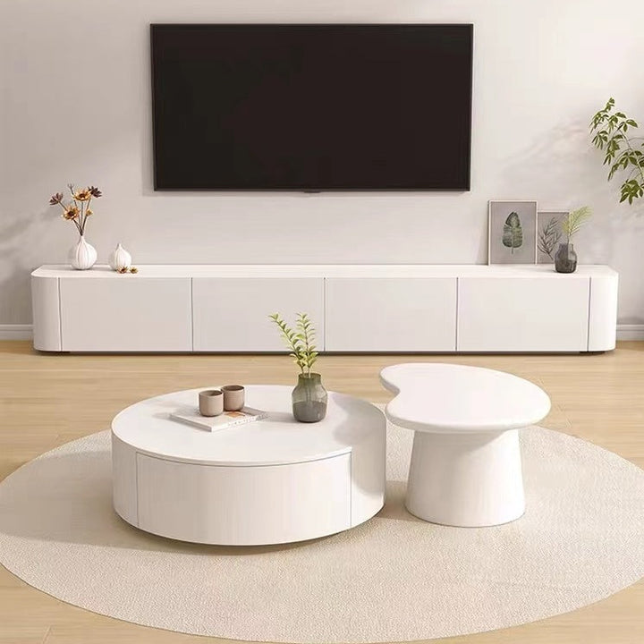 Tyee White Coffee Table Set - Ceramic Top with Drawers/Tea Table