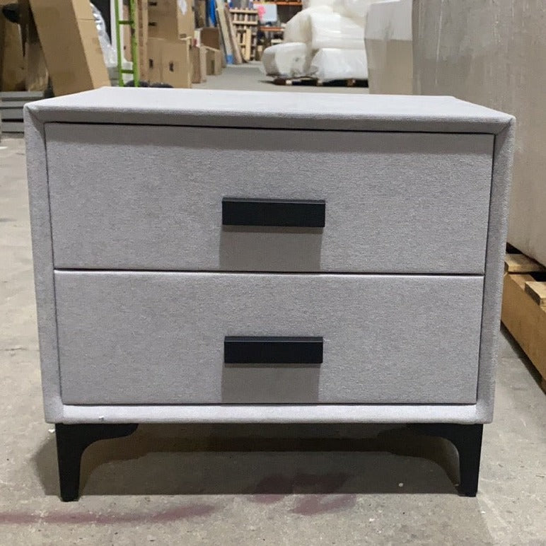 Grey Fabric Bedside Table with Drawers/Timber Frame/Steel Legs