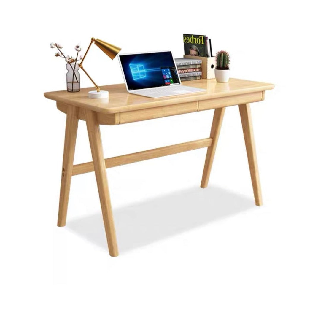 Solid Wood Study Desk with Drawers/Rubberwood/Minimal Assembly/Natural