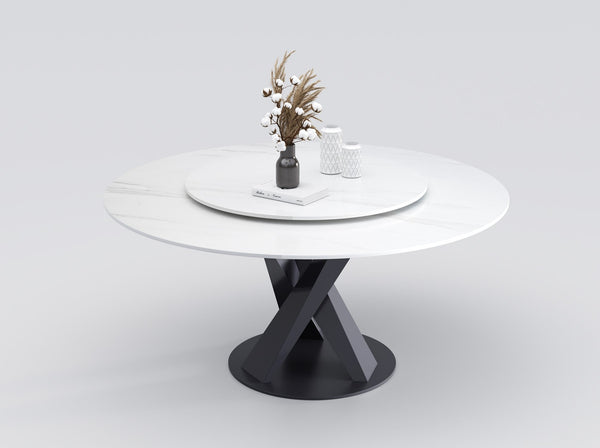 Ciara Matte Ceramic Round Dining Table/Lazy Susan/ Fish-belly Matte White Top